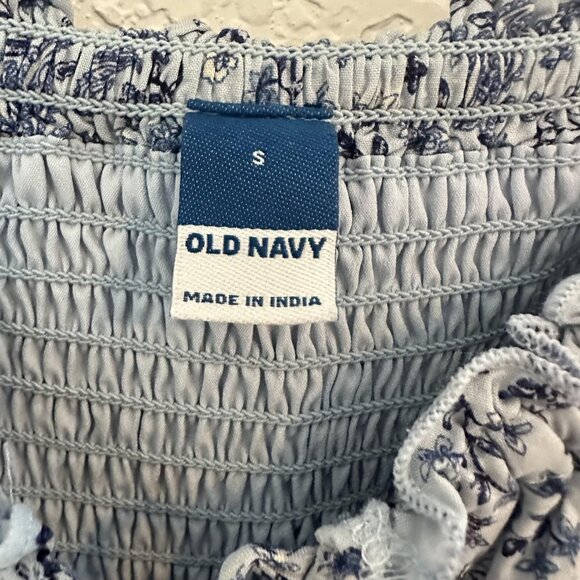 Old‎ Navy Dress Womens S Blue Ditsy Floral L/S Tie Neck Smocked Boho Romantic - Picture 3 of 15